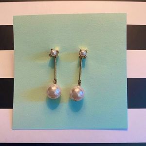 Gold Dangle Double Sided Earrings with Pearl